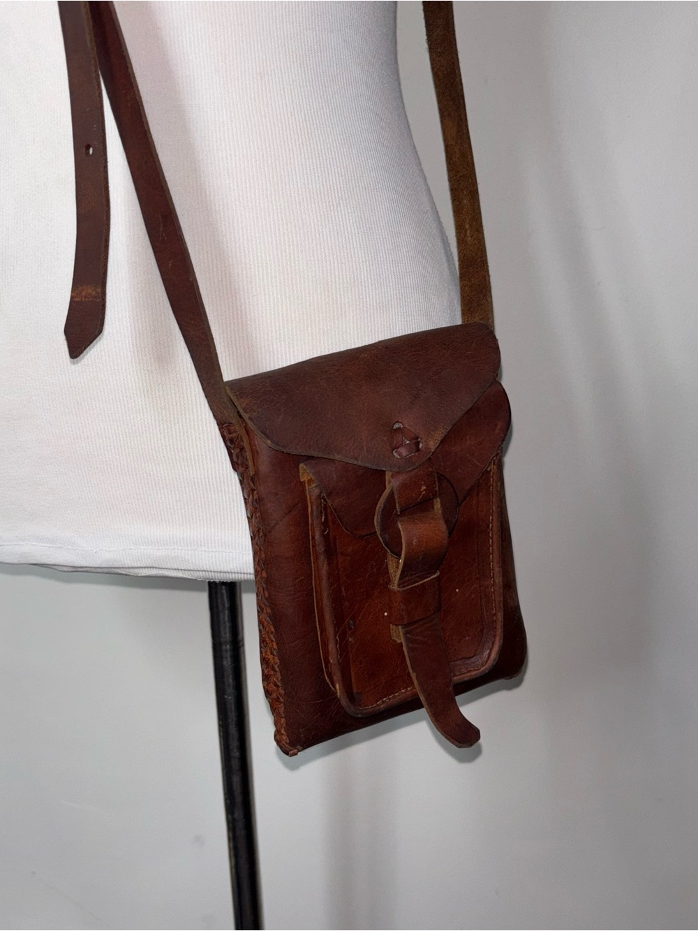 Handmade Genuine Leather Crossbody Bag Flap Top Hippie Boho Vintage